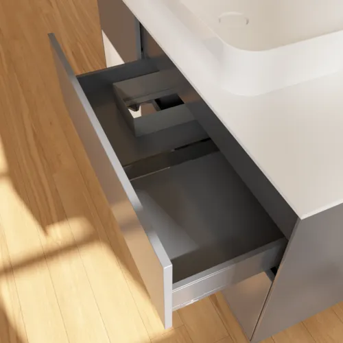 Picture of VILLEROY BOCH Finion Vanity unit, with lighting, 3 pull-out compartments, 1200 x 603 x 501 mm, Anthracite Matt Lacquer / Glossy White Lacquer / Glass White Matt #F701GFGK