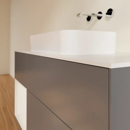 Picture of VILLEROY BOCH Finion Vanity unit, with lighting, 3 pull-out compartments, 1200 x 603 x 501 mm, Anthracite Matt Lacquer / Glossy White Lacquer / Glass White Matt #F701GFGK