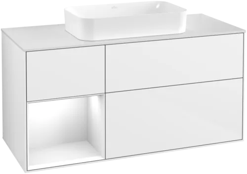Bild von VILLEROY BOCH Finion Waschbeckenunterschrank, mit Beleuchtung, 3 Auszüge, 1200 x 603 x 501 mm, Glossy White Lacquer / Glossy White Lacquer / Glass White Matt #F701GFGF