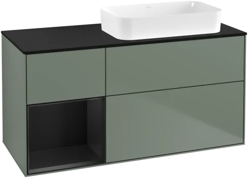 Bild von VILLEROY BOCH Finion Waschbeckenunterschrank, mit Beleuchtung, 3 Auszüge, 1200 x 603 x 501 mm, Olive Matt Lacquer / Black Matt Lacquer / Glass Black Matt #F682PDGM