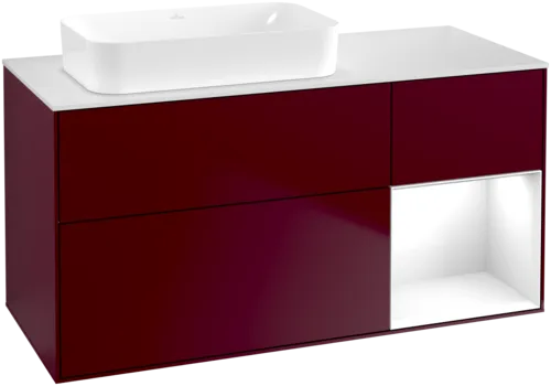 Bild von VILLEROY BOCH Finion Waschbeckenunterschrank, mit Beleuchtung, 3 Auszüge, 1200 x 603 x 501 mm, Peony Matt Lacquer / Glossy White Lacquer / Glass White Matt #F691GFHB