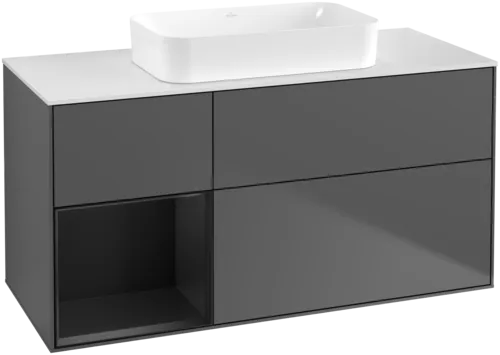 Bild von VILLEROY BOCH Finion Waschbeckenunterschrank, mit Beleuchtung, 3 Auszüge, 1200 x 603 x 501 mm, Anthracite Matt Lacquer / Black Matt Lacquer / Glass White Matt #F701PDGK