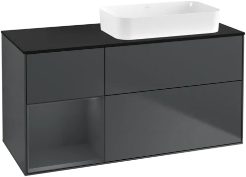 Bild von VILLEROY BOCH Finion Waschbeckenunterschrank, mit Beleuchtung, 3 Auszüge, 1200 x 603 x 501 mm, Midnight Blue Matt Lacquer / Midnight Blue Matt Lacquer / Glass Black Matt #F682HGHG
