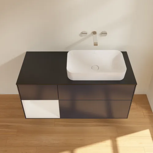 Bild von VILLEROY BOCH Finion Waschbeckenunterschrank, mit Beleuchtung, 3 Auszüge, 1200 x 603 x 501 mm, Midnight Blue Matt Lacquer / Glossy White Lacquer / Glass Black Matt #F682GFHG
