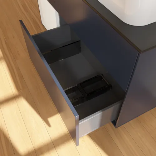 Bild von VILLEROY BOCH Finion Waschbeckenunterschrank, mit Beleuchtung, 3 Auszüge, 1200 x 603 x 501 mm, Midnight Blue Matt Lacquer / Glossy White Lacquer / Glass Black Matt #F682GFHG