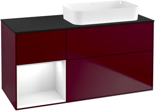 Bild von VILLEROY BOCH Finion Waschbeckenunterschrank, mit Beleuchtung, 3 Auszüge, 1200 x 603 x 501 mm, Peony Matt Lacquer / Glossy White Lacquer / Glass Black Matt #F682GFHB