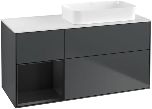 Bild von VILLEROY BOCH Finion Waschbeckenunterschrank, mit Beleuchtung, 3 Auszüge, 1200 x 603 x 501 mm, Midnight Blue Matt Lacquer / Black Matt Lacquer / Glass White Matt #F681PDHG
