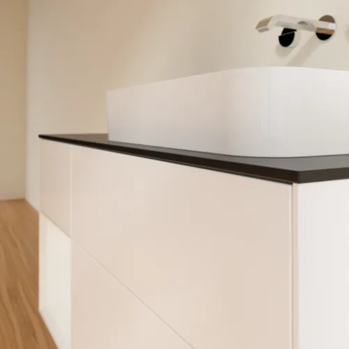 Bild von VILLEROY BOCH Finion Waschbeckenunterschrank, mit Beleuchtung, 3 Auszüge, 1200 x 603 x 501 mm, White Matt Lacquer / Glossy White Lacquer / Glass Black Matt #F682GFMT