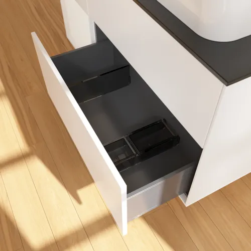 Bild von VILLEROY BOCH Finion Waschbeckenunterschrank, mit Beleuchtung, 3 Auszüge, 1200 x 603 x 501 mm, White Matt Lacquer / Glossy White Lacquer / Glass Black Matt #F682GFMT