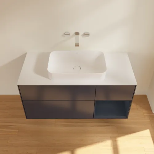 Bild von VILLEROY BOCH Finion Waschbeckenunterschrank, mit Beleuchtung, 3 Auszüge, 1200 x 603 x 501 mm, Midnight Blue Matt Lacquer / Midnight Blue Matt Lacquer / Glass White Matt #F711HGHG
