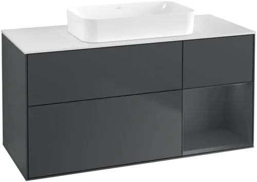Bild von VILLEROY BOCH Finion Waschbeckenunterschrank, mit Beleuchtung, 3 Auszüge, 1200 x 603 x 501 mm, Midnight Blue Matt Lacquer / Midnight Blue Matt Lacquer / Glass White Matt #F711HGHG