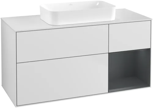 Bild von VILLEROY BOCH Finion Waschbeckenunterschrank, mit Beleuchtung, 3 Auszüge, 1200 x 603 x 501 mm, White Matt Lacquer / Midnight Blue Matt Lacquer / Glass White Matt #F711HGMT