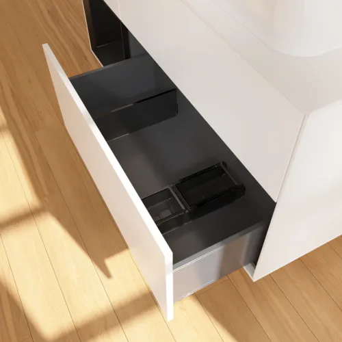 Bild von VILLEROY BOCH Finion Waschbeckenunterschrank, mit Beleuchtung, 3 Auszüge, 1200 x 603 x 501 mm, White Matt Lacquer / Black Matt Lacquer / Glass White Matt #F681PDMT