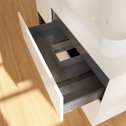 Bild von VILLEROY BOCH Finion Waschbeckenunterschrank, mit Beleuchtung, 3 Auszüge, 1200 x 603 x 501 mm, White Matt Lacquer / Black Matt Lacquer / Glass White Matt #F681PDMT