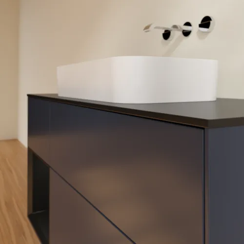 Bild von VILLEROY BOCH Finion Waschbeckenunterschrank, mit Beleuchtung, 3 Auszüge, 1200 x 603 x 501 mm, Midnight Blue Matt Lacquer / Black Matt Lacquer / Glass Black Matt #F702PDHG