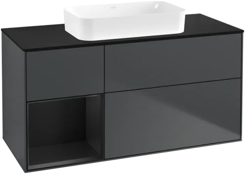 Bild von VILLEROY BOCH Finion Waschbeckenunterschrank, mit Beleuchtung, 3 Auszüge, 1200 x 603 x 501 mm, Midnight Blue Matt Lacquer / Black Matt Lacquer / Glass Black Matt #F702PDHG