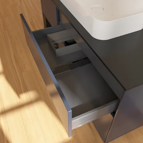 Bild von VILLEROY BOCH Finion Waschbeckenunterschrank, mit Beleuchtung, 3 Auszüge, 1200 x 603 x 501 mm, Midnight Blue Matt Lacquer / Black Matt Lacquer / Glass Black Matt #F702PDHG