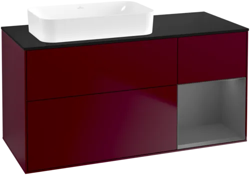 Bild von VILLEROY BOCH Finion Waschbeckenunterschrank, mit Beleuchtung, 3 Auszüge, 1200 x 603 x 501 mm, Peony Matt Lacquer / Anthracite Matt Lacquer / Glass Black Matt #F692GKHB