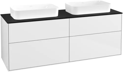 Bild von VILLEROY BOCH Finion Waschbeckenunterschrank, 4 Auszüge, 1600 x 603 x 501 mm, Glossy White Lacquer / Glass Black Matt #F72200GF