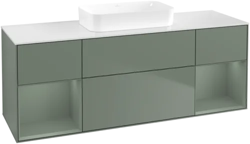 Bild von VILLEROY BOCH Finion Waschbeckenunterschrank, mit Beleuchtung, 4 Auszüge, 1600 x 603 x 501 mm, Olive Matt Lacquer / Olive Matt Lacquer / Glass White Matt #F741GMGM