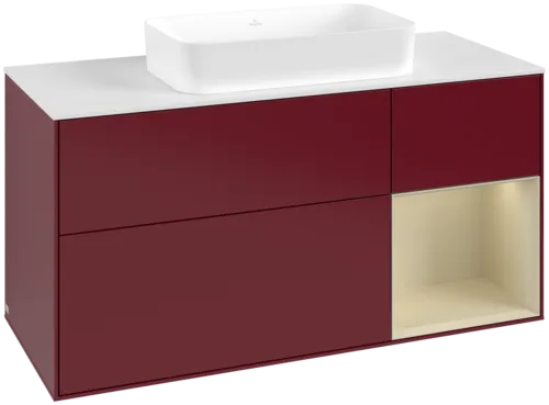 Bild von VILLEROY BOCH Finion Waschbeckenunterschrank, mit Beleuchtung, 3 Auszüge, 1200 x 603 x 501 mm, Peony Matt Lacquer / Silk Grey Matt Lacquer / Glass White Matt #F711HJHB