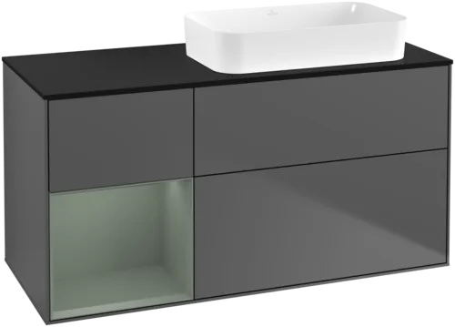 Bild von VILLEROY BOCH Finion Waschbeckenunterschrank, mit Beleuchtung, 3 Auszüge, 1200 x 603 x 501 mm, Anthracite Matt Lacquer / Olive Matt Lacquer / Glass Black Matt #F682GMGK