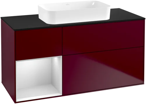 Bild von VILLEROY BOCH Finion Waschbeckenunterschrank, mit Beleuchtung, 3 Auszüge, 1200 x 603 x 501 mm, Peony Matt Lacquer / White Matt Lacquer / Glass Black Matt #F702MTHB