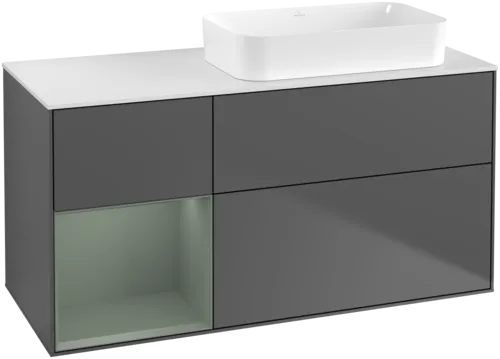 Bild von VILLEROY BOCH Finion Waschbeckenunterschrank, mit Beleuchtung, 3 Auszüge, 1200 x 603 x 501 mm, Anthracite Matt Lacquer / Olive Matt Lacquer / Glass White Matt #F681GMGK