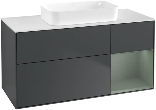Bild von VILLEROY BOCH Finion Waschbeckenunterschrank, mit Beleuchtung, 3 Auszüge, 1200 x 603 x 501 mm, Midnight Blue Matt Lacquer / Olive Matt Lacquer / Glass White Matt #F711GMHG