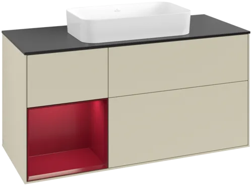 Bild von VILLEROY BOCH Finion Waschbeckenunterschrank, mit Beleuchtung, 3 Auszüge, 1200 x 603 x 501 mm, Silk Grey Matt Lacquer / Peony Matt Lacquer / Glass Black Matt #F702HBHJ