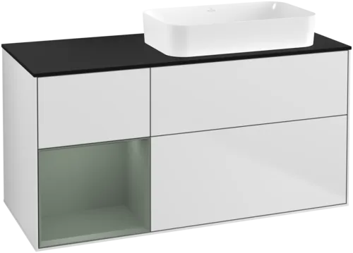 Bild von VILLEROY BOCH Finion Waschbeckenunterschrank, mit Beleuchtung, 3 Auszüge, 1200 x 603 x 501 mm, White Matt Lacquer / Olive Matt Lacquer / Glass Black Matt #F682GMMT