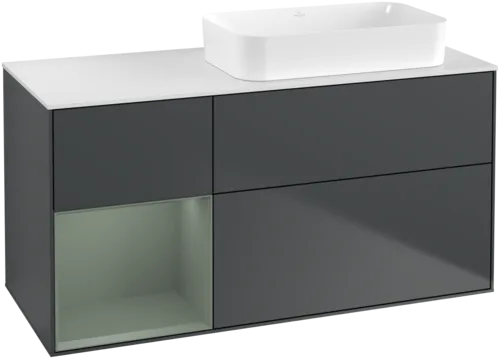 Bild von VILLEROY BOCH Finion Waschbeckenunterschrank, mit Beleuchtung, 3 Auszüge, 1200 x 603 x 501 mm, Midnight Blue Matt Lacquer / Olive Matt Lacquer / Glass White Matt #F681GMHG