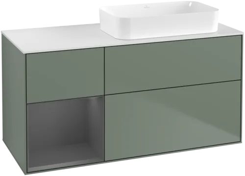 Bild von VILLEROY BOCH Finion Waschbeckenunterschrank, mit Beleuchtung, 3 Auszüge, 1200 x 603 x 501 mm, Olive Matt Lacquer / Anthracite Matt Lacquer / Glass White Matt #F681GKGM
