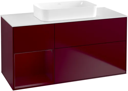 Bild von VILLEROY BOCH Finion Waschbeckenunterschrank, mit Beleuchtung, 3 Auszüge, 1200 x 603 x 501 mm, Peony Matt Lacquer / Peony Matt Lacquer / Glass White Matt #F701HBHB