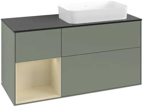 Bild von VILLEROY BOCH Finion Waschbeckenunterschrank, mit Beleuchtung, 3 Auszüge, 1200 x 603 x 501 mm, Olive Matt Lacquer / Silk Grey Matt Lacquer / Glass Black Matt #F682HJGM