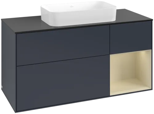 Bild von VILLEROY BOCH Finion Waschbeckenunterschrank, mit Beleuchtung, 3 Auszüge, 1200 x 603 x 501 mm, Midnight Blue Matt Lacquer / Silk Grey Matt Lacquer / Glass Black Matt #F712HJHG