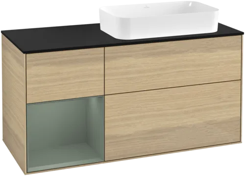 Bild von VILLEROY BOCH Finion Waschbeckenunterschrank, mit Beleuchtung, 3 Auszüge, 1200 x 603 x 501 mm, Oak Veneer / Olive Matt Lacquer / Glass Black Matt #F682GMPC