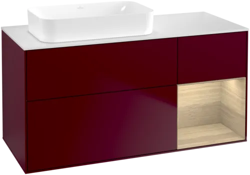 Bild von VILLEROY BOCH Finion Waschbeckenunterschrank, mit Beleuchtung, 3 Auszüge, 1200 x 603 x 501 mm, Peony Matt Lacquer / Oak Veneer / Glass White Matt #F691PCHB