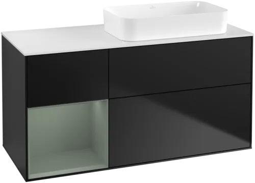 Bild von VILLEROY BOCH Finion Waschbeckenunterschrank, mit Beleuchtung, 3 Auszüge, 1200 x 603 x 501 mm, Black Matt Lacquer / Olive Matt Lacquer / Glass White Matt #F681GMPD