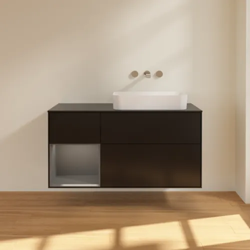 Bild von VILLEROY BOCH Finion Waschbeckenunterschrank, mit Beleuchtung, 3 Auszüge, 1200 x 603 x 501 mm, Black Matt Lacquer / Anthracite Matt Lacquer / Glass Black Matt #F682GKPD