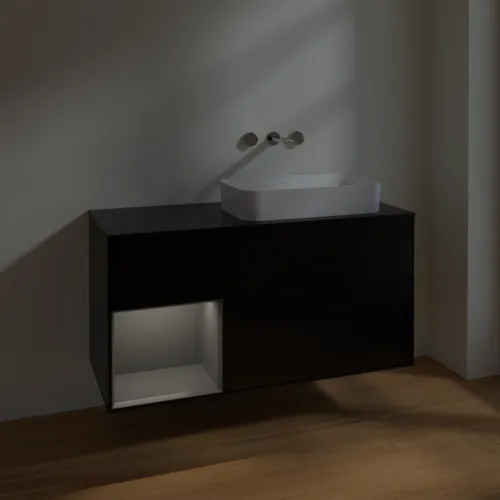 Bild von VILLEROY BOCH Finion Waschbeckenunterschrank, mit Beleuchtung, 3 Auszüge, 1200 x 603 x 501 mm, Black Matt Lacquer / Anthracite Matt Lacquer / Glass Black Matt #F682GKPD
