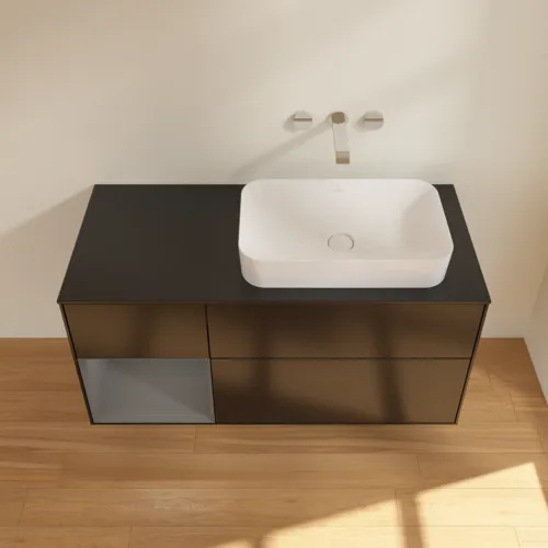 Bild von VILLEROY BOCH Finion Waschbeckenunterschrank, mit Beleuchtung, 3 Auszüge, 1200 x 603 x 501 mm, Black Matt Lacquer / Anthracite Matt Lacquer / Glass Black Matt #F682GKPD
