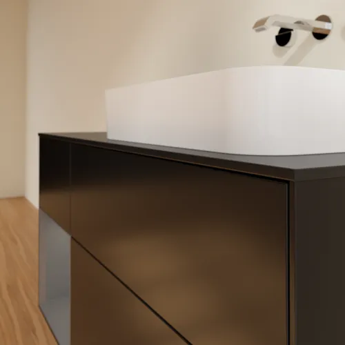 Bild von VILLEROY BOCH Finion Waschbeckenunterschrank, mit Beleuchtung, 3 Auszüge, 1200 x 603 x 501 mm, Black Matt Lacquer / Anthracite Matt Lacquer / Glass Black Matt #F682GKPD