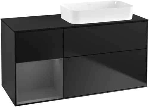 Bild von VILLEROY BOCH Finion Waschbeckenunterschrank, mit Beleuchtung, 3 Auszüge, 1200 x 603 x 501 mm, Black Matt Lacquer / Anthracite Matt Lacquer / Glass Black Matt #F682GKPD