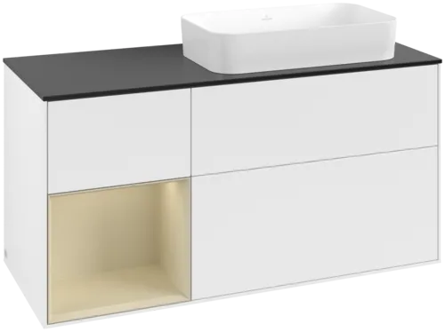 Bild von VILLEROY BOCH Finion Waschbeckenunterschrank, mit Beleuchtung, 3 Auszüge, 1200 x 603 x 501 mm, White Matt Lacquer / Silk Grey Matt Lacquer / Glass Black Matt #F682HJMT