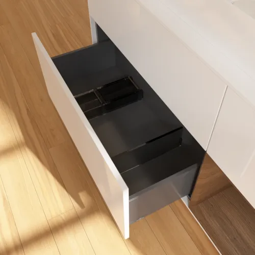 Bild von VILLEROY BOCH Finion Waschbeckenunterschrank, mit Beleuchtung, 3 Auszüge, 1200 x 603 x 501 mm, Glossy White Lacquer / Walnut Veneer / Glass White Matt #F711GNGF