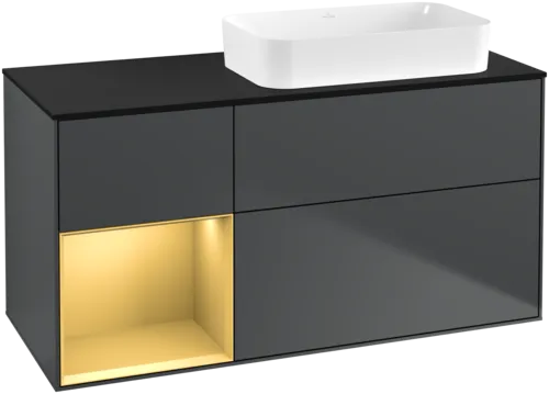 Bild von VILLEROY BOCH Finion Waschbeckenunterschrank, mit Beleuchtung, 3 Auszüge, 1200 x 603 x 501 mm, Midnight Blue Matt Lacquer / Gold Matt Lacquer / Glass Black Matt #F682HFHG