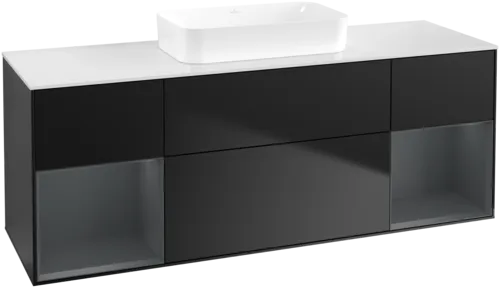 Bild von VILLEROY BOCH Finion Waschbeckenunterschrank, mit Beleuchtung, 4 Auszüge, 1600 x 603 x 501 mm, Black Matt Lacquer / Midnight Blue Matt Lacquer / Glass White Matt #F741HGPD
