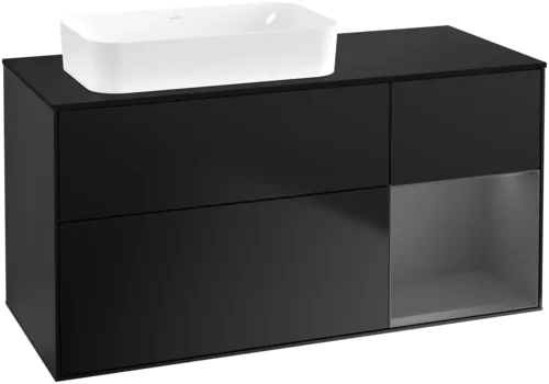 Bild von VILLEROY BOCH Finion Waschbeckenunterschrank, mit Beleuchtung, 3 Auszüge, 1200 x 603 x 501 mm, Black Matt Lacquer / Anthracite Matt Lacquer / Glass Black Matt #F692GKPD