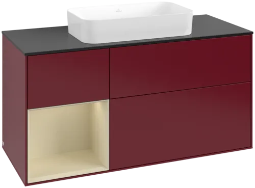 Obrázek VILLEROY BOCH Toaletní skříňka Finion, s osvětlením, 3 výsuvy, 1200 x 603 x 501 mm, Peony Matt Lacquer / Silk Grey Matt Lacquer / Glass Black Matt #F702HJHB